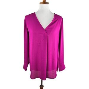 Cynthia Steffe Magenta V-Neck Blouse M | Bold Work-to-Wine Top,‎ Style 8459051
